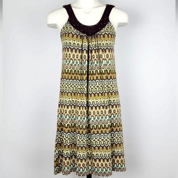 Cynthia Rowley Dresses & Skirts - Cynthia Rowley Sleeveless Aztec Multi  Colour Dress Crochet Beaded Neckline Sz M